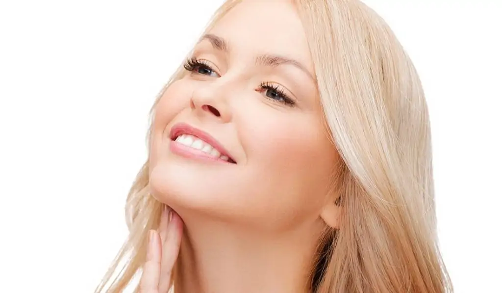 Beautiful model touching her face